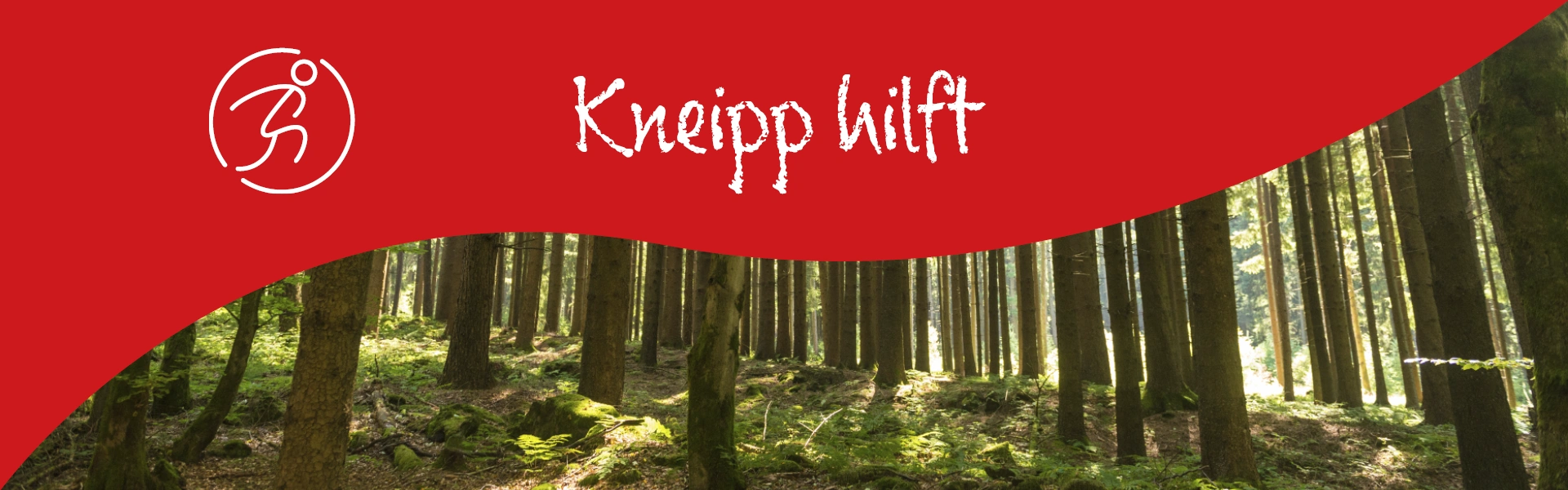 Kneipp hilft mit dem Logo Bewegung unter roten Hintergrund sowie ein Bild von Bad Marienberg