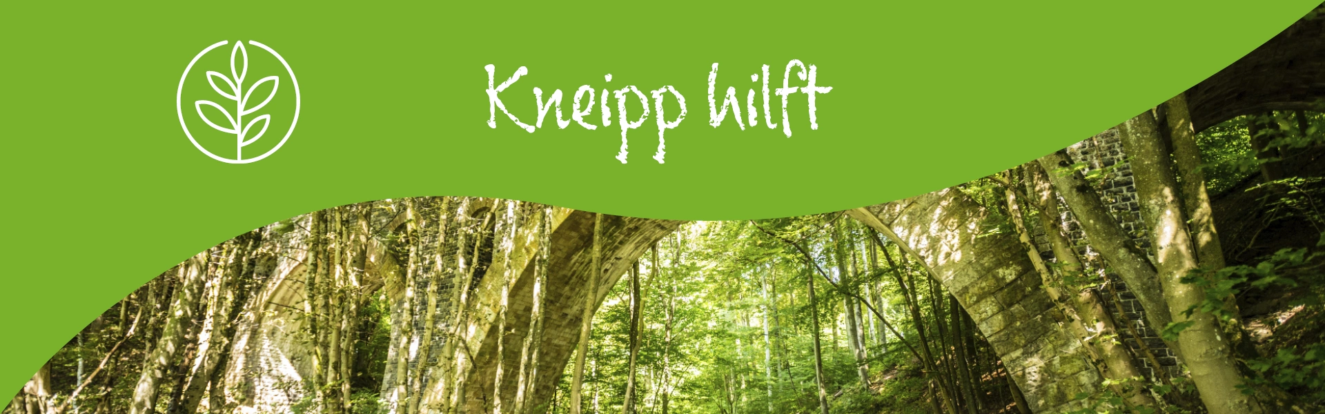 Kneipp hilft mit dem Logo Heilpflanze unter grünen Hintergrund sowie ein Bild von Bad Marienberg
