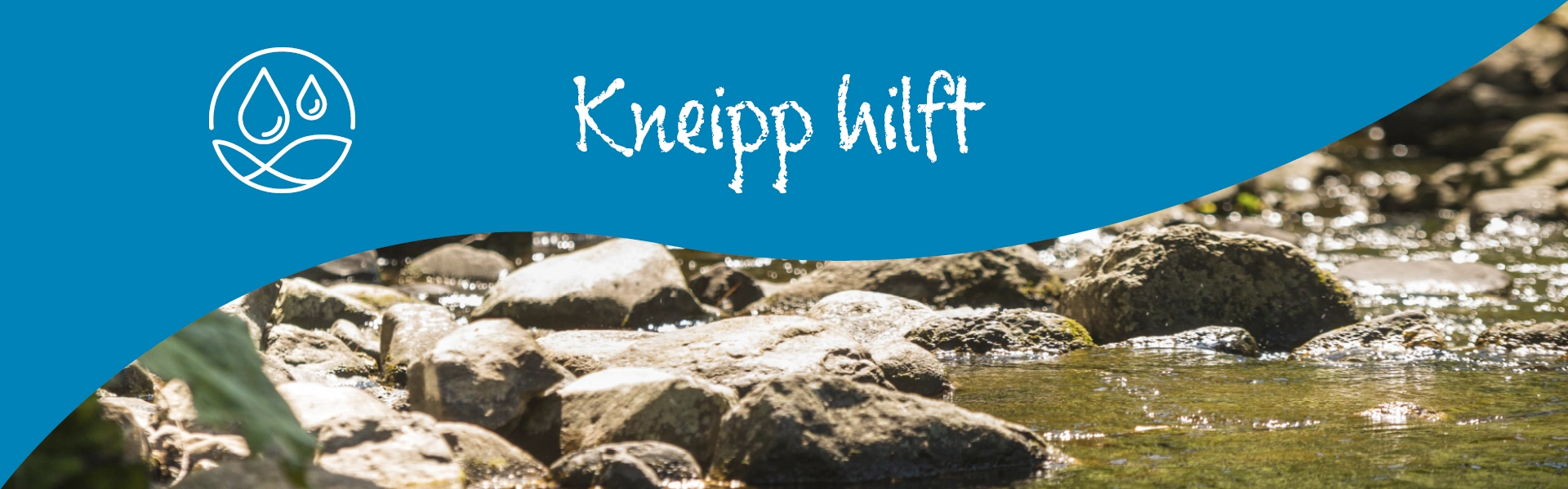 Kneipp hilft mit dem Logo Wasser unter blauen Hintergrund sowie ein Bild von Bad Marienberg
